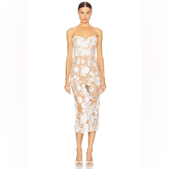 Bronx & Banco Jasmine Midi Strapless Embroidered Dress Xs Nwot